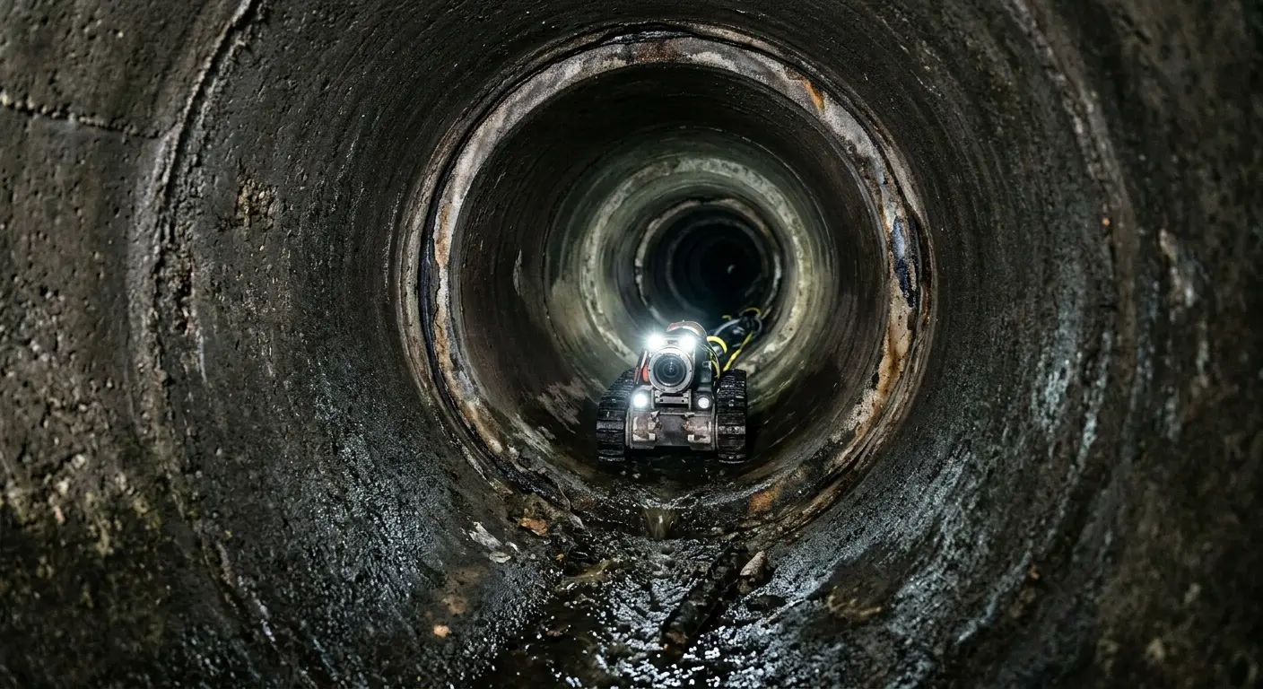Robotic sewer camera inspecting pipe interior for Sewer Line Cleaning in Clark